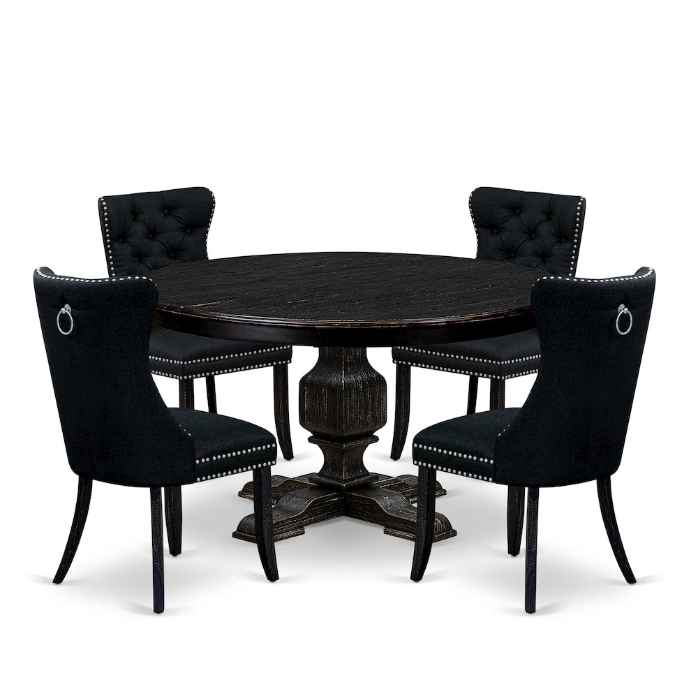 5 Piece Dining Room Set Consists Of 54" Round Table In Black Color. Picture 1
