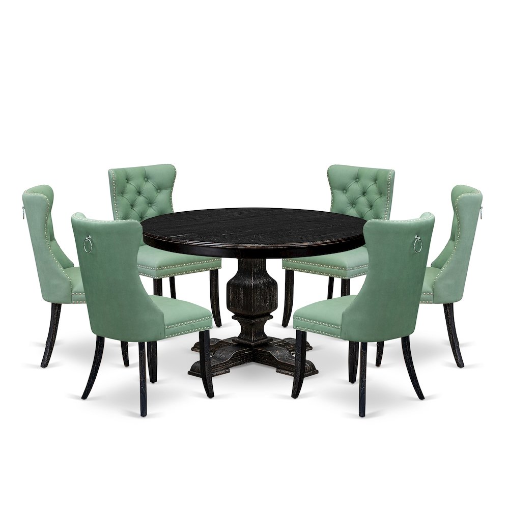 7 Piece Dinette Set Includes 48" Round Table In Willow Green Color. Picture 1