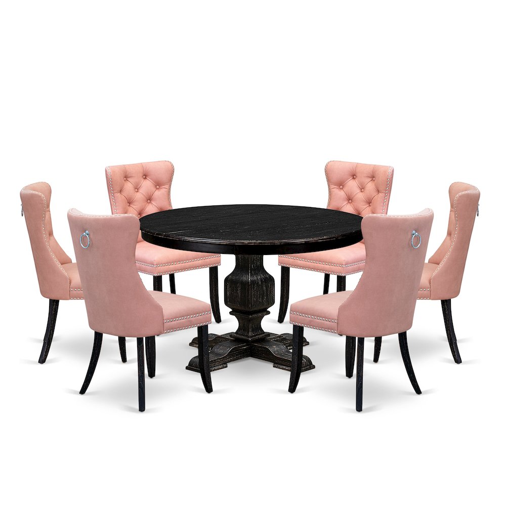 7 Piece Dining Set Consists Of 48" Round Table In Beige Red Color. Picture 1
