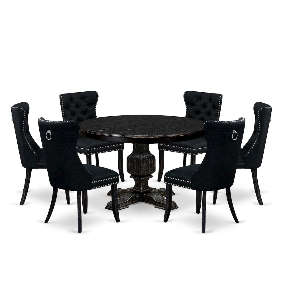 7 Piece Kitchen Table Set Includes 48" Round Table In Black Color. Picture 1