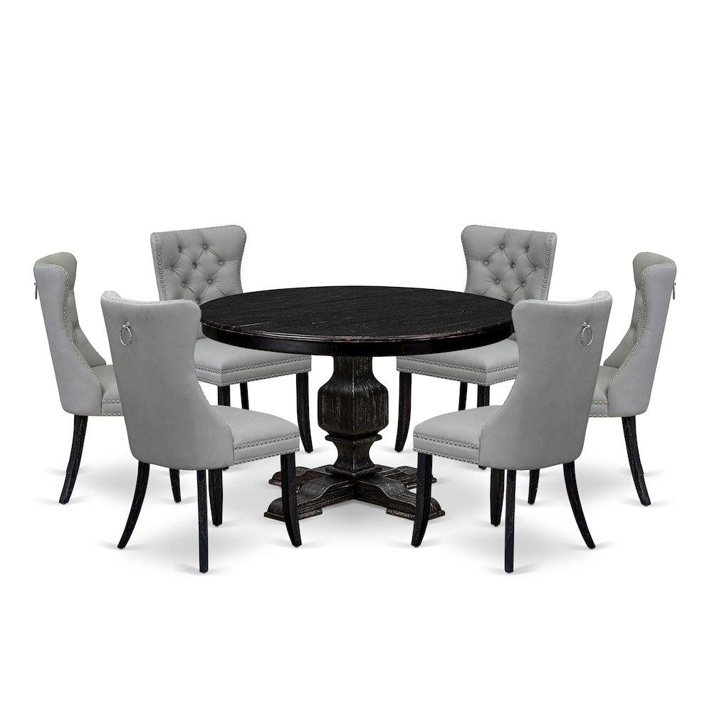 7 Piece Dining Table Set Consists Of 48" Round Table In Light Gray Color. Picture 1