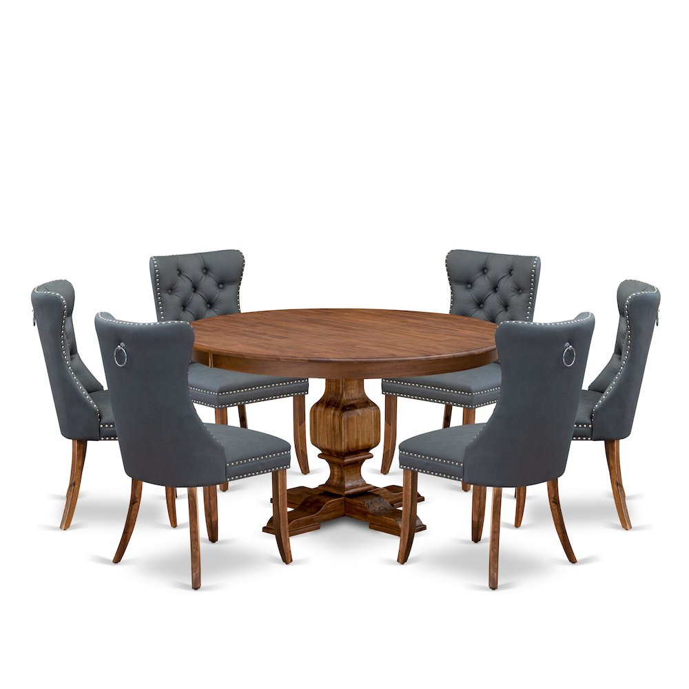 7-Piece Kitchen Table A Dining Table And 6 Platinum Gray Modern Dining Chairs. Picture 1