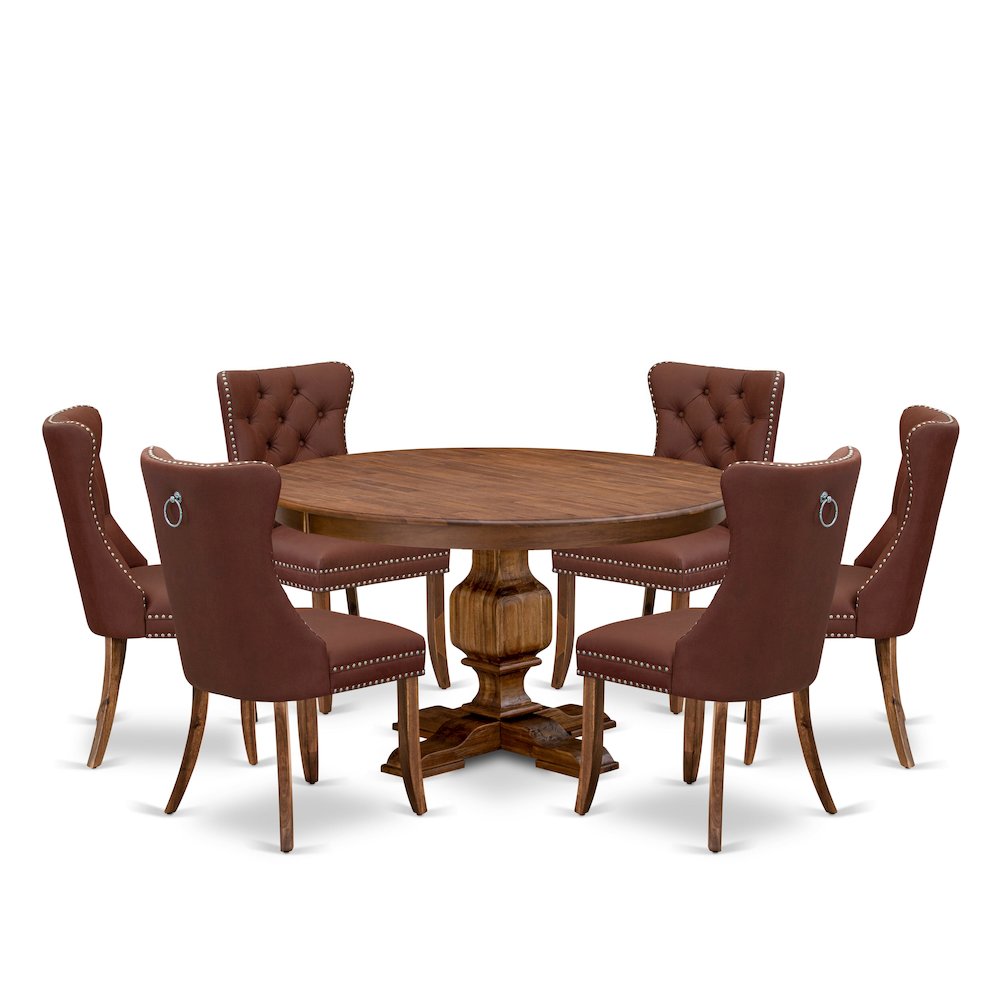 7-Pc Dining Table Set Consist A Mid Century Table And 6 Burgundy Parson Chairs. Picture 1