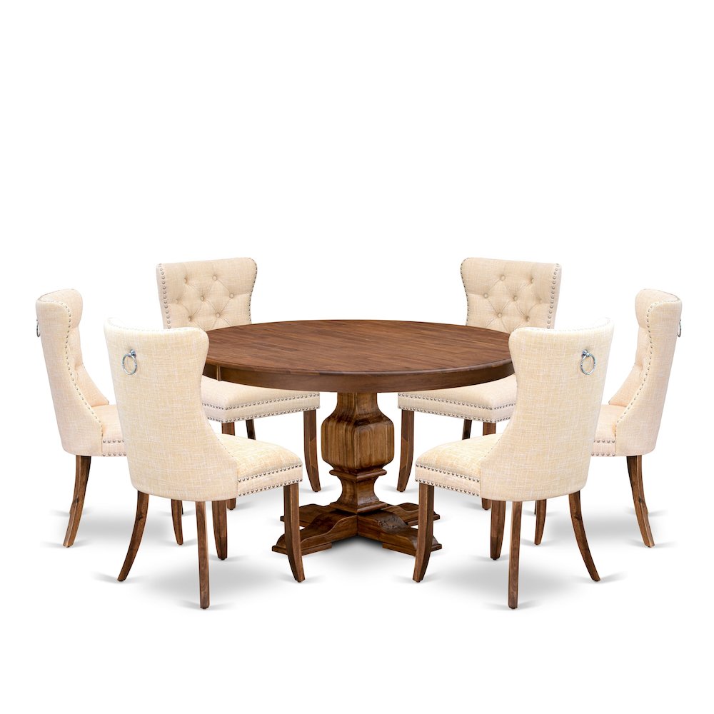 7-Piece Modern Dining Set In Light Beige Color. Picture 1