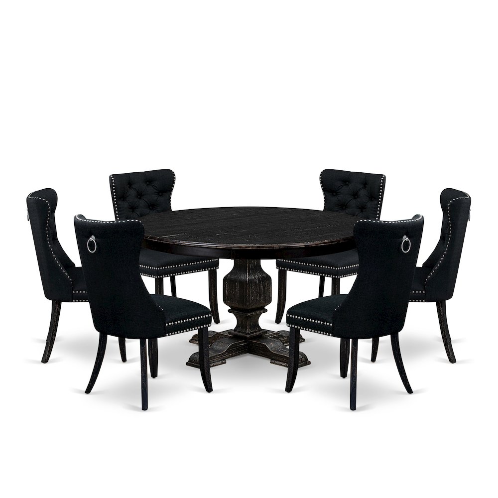 7 Piece Kitchen Table Set Contains 54" Round Table In Black Color. Picture 1