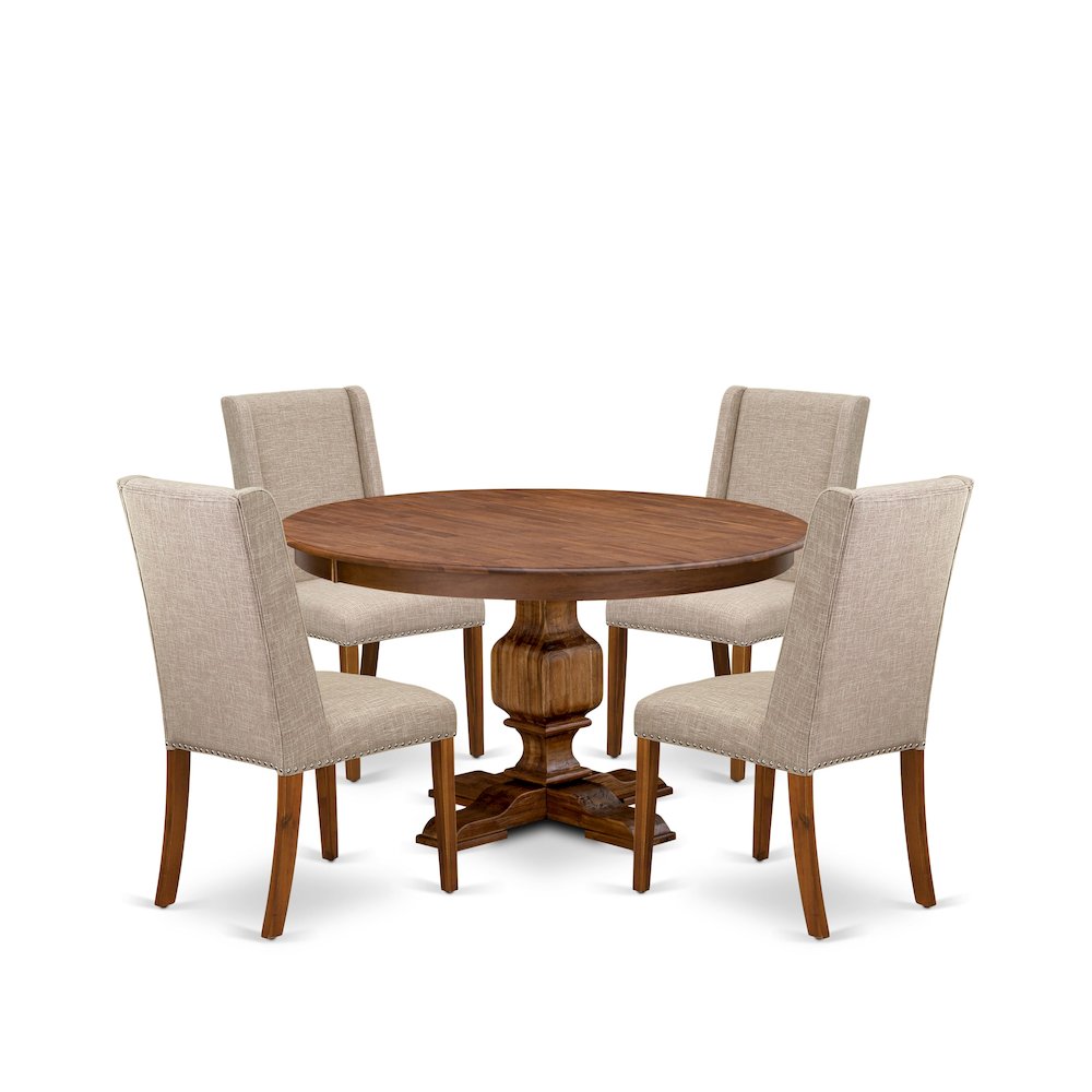 5-Piece Kitchen Table A Modern Table And 4 Light Tan Linen Fabric Dining Chairs. Picture 1