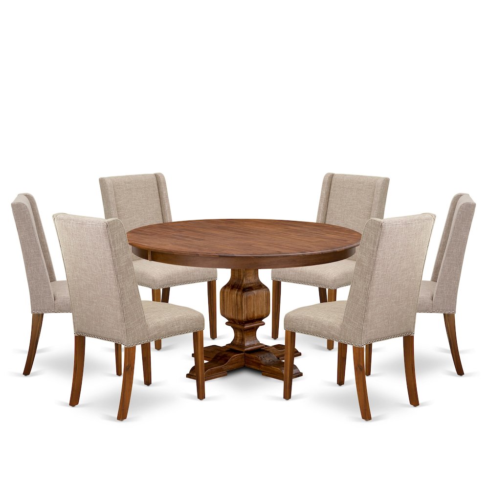 7-Pc Dining Set Of A Modern Kitchen Table, 6 Light Tan Fabric Dining Room Chairs. Picture 1