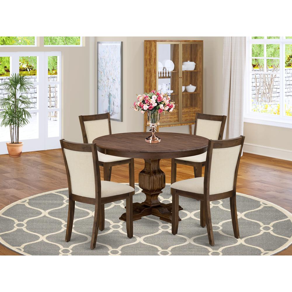 East West Furniture 5-Piece Dining Table Set - A Gorgeous Dinning Table and 4 Gorgeous Light Beige Linen Fabric Kitchen Chairs with Stylish High Back (Sand Blasting Antique Walnut Finish). Picture 2