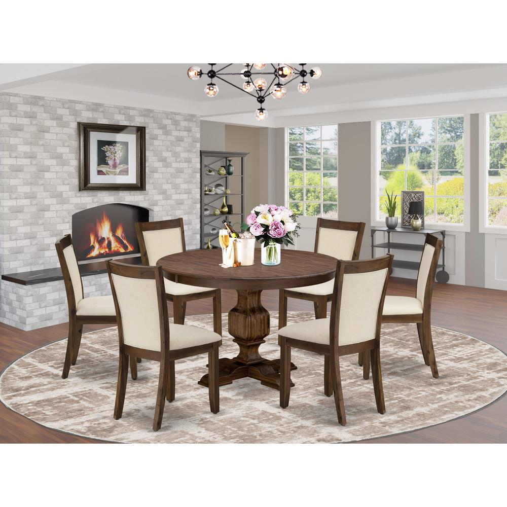 East West Furniture 7-Piece Kitchen Table Set - A Lovely Dining Table and 6 Gorgeous Light Beige Linen Fabric Dining Chairs with Stylish High Back (Sand Blasting Antique Walnut Finish). Picture 2