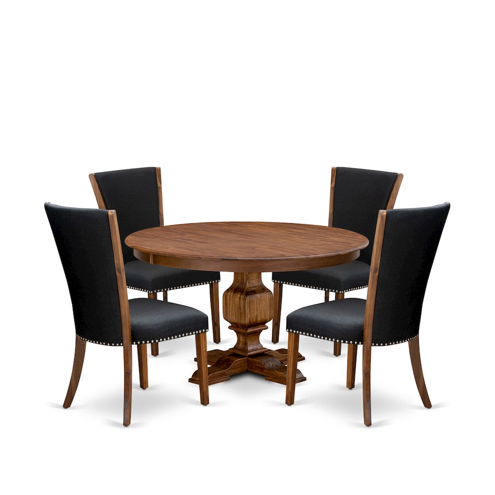 5 Piece Dining Table Set For 4 Includes 54" Round Table In Black Color. Picture 1