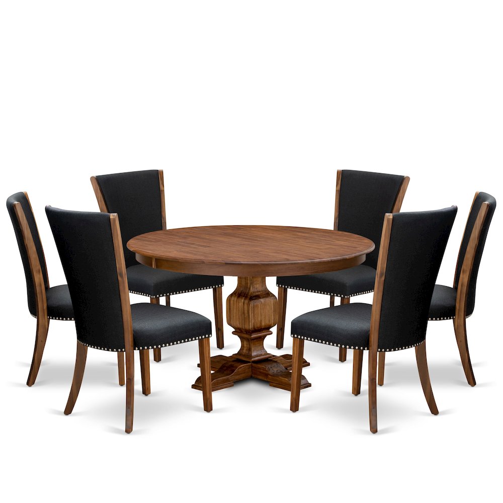 7 Piece Kitchen Table Set Consists Of 54" Round Table In Black Color. Picture 1