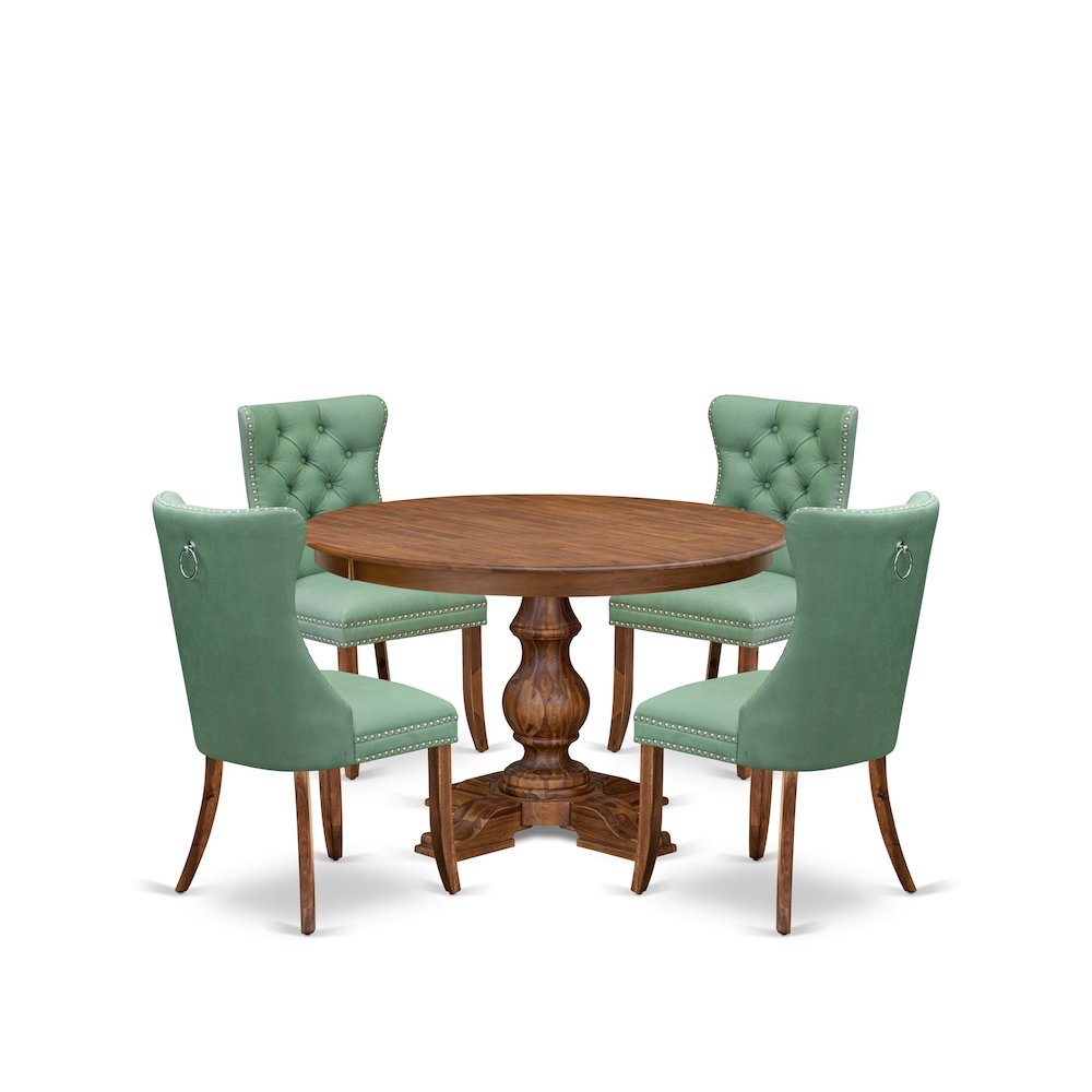 5-Pc Modern Dining Set Contain A Wood Table And 4 Willow Green Padded Chairs. Picture 1