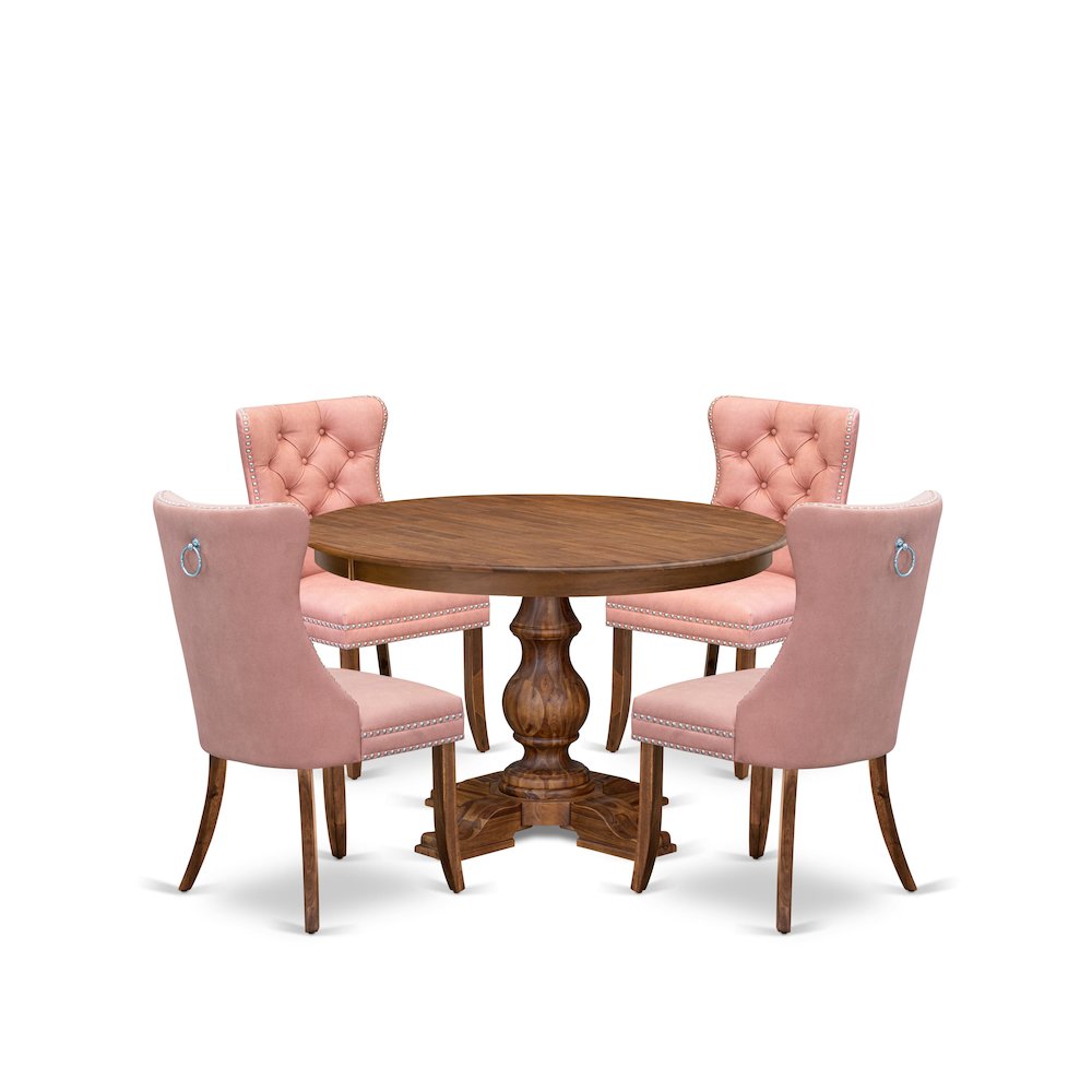 5-Pc Kitchen Dining Table Set Contain A Wood Table, 4 Beige Red Parsons Chairs. Picture 1