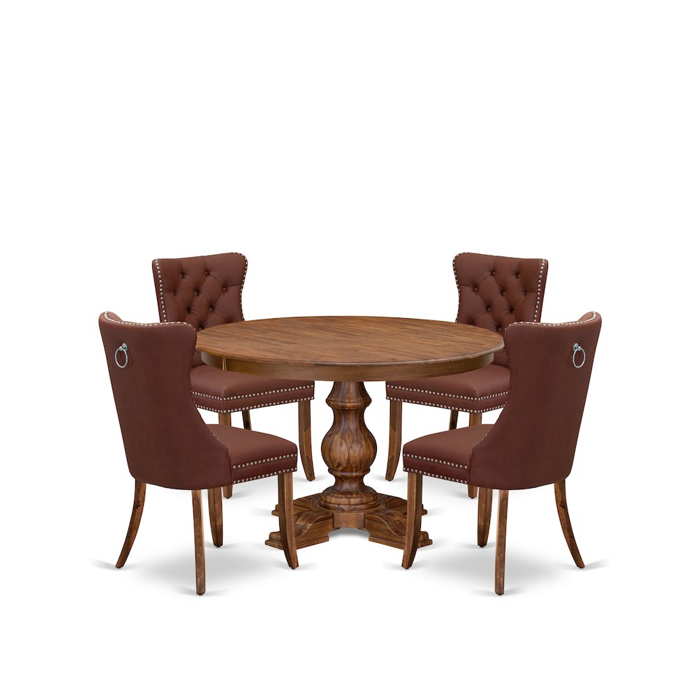 5-Pc Dining Room Table Set Contain A Wood Table, 4 Burgundy Upholstered Chairs. Picture 1