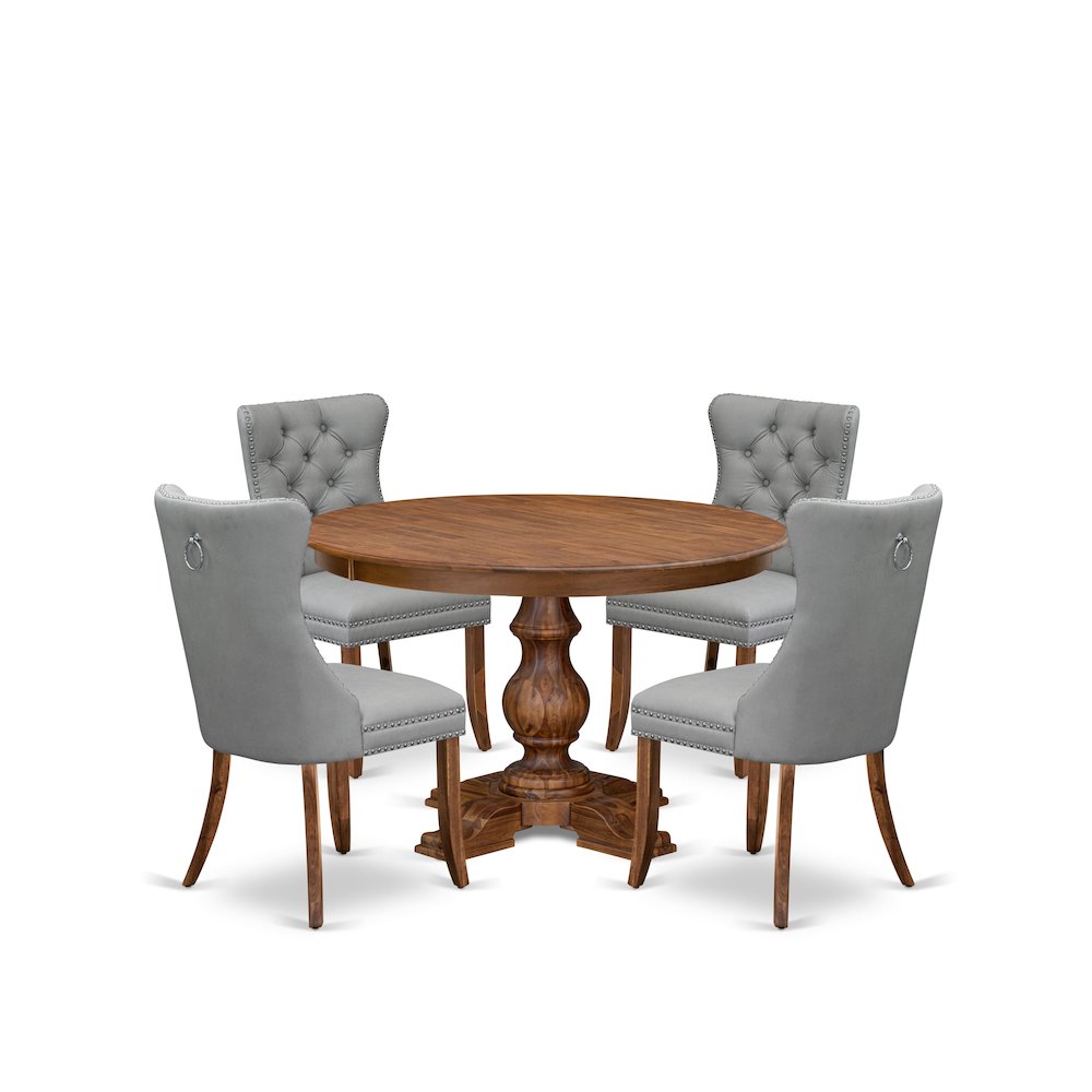 5-Pc Dining Room Set Contain A Wood Table And 4 Light Gray Parson Chairs. Picture 1