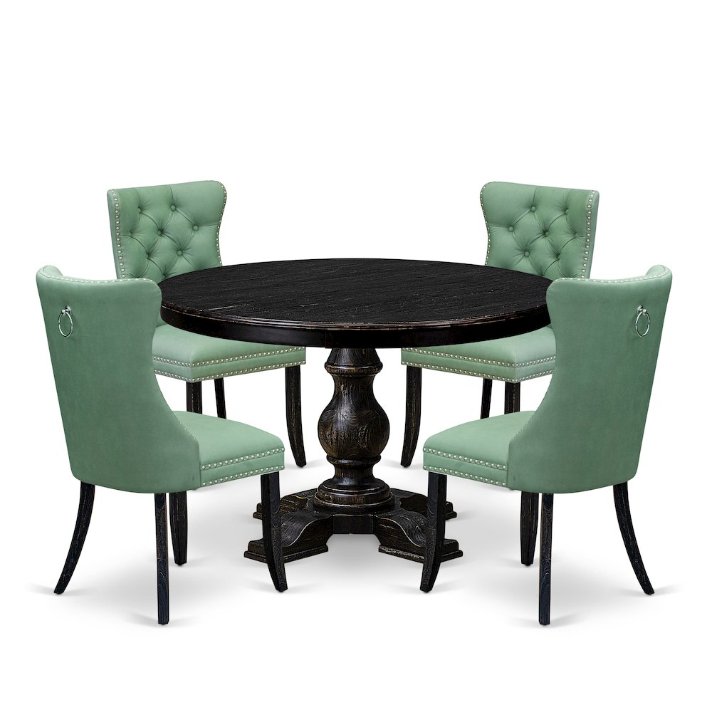 5 Piece Dining Set Consists Of 48" Round Table In Willow Green Color. Picture 1