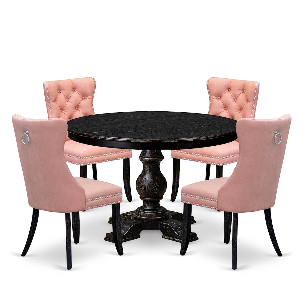 5 Piece Dining Set For 4 Contains 48" Round Table In Beige Red Color. Picture 1