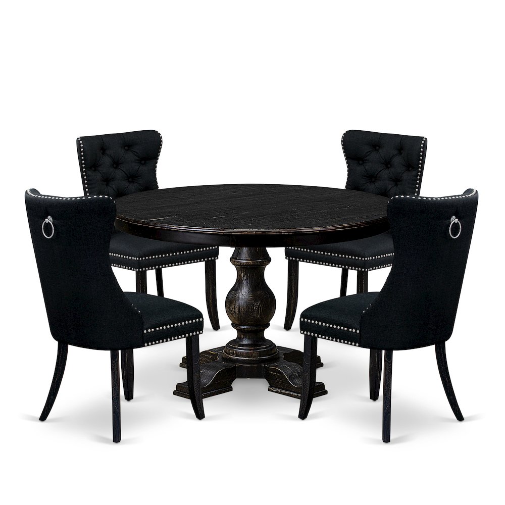 5 Piece Dining Room Set Consists Of 48" Round Table In Black Color. Picture 1