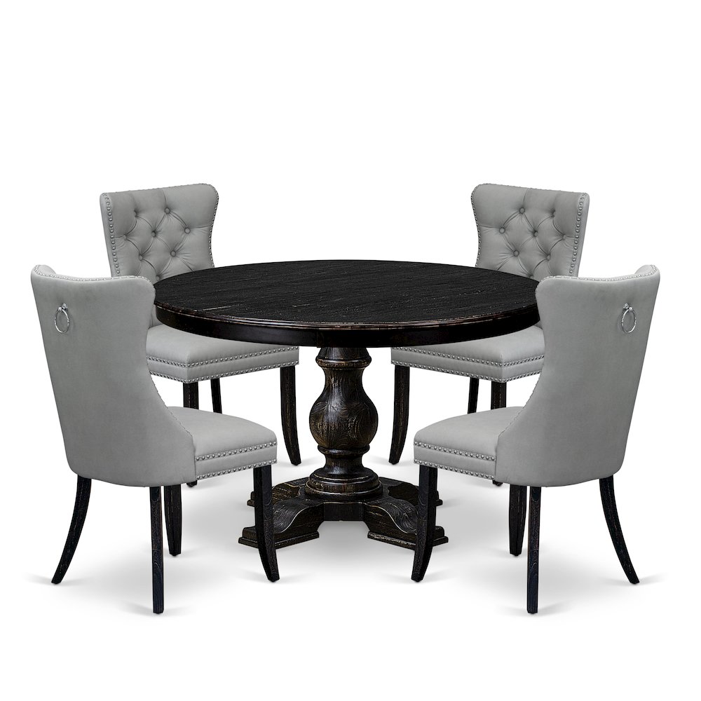5 Piece Dining Table Set Contains 48" Round Table In Light Gray Color. Picture 1