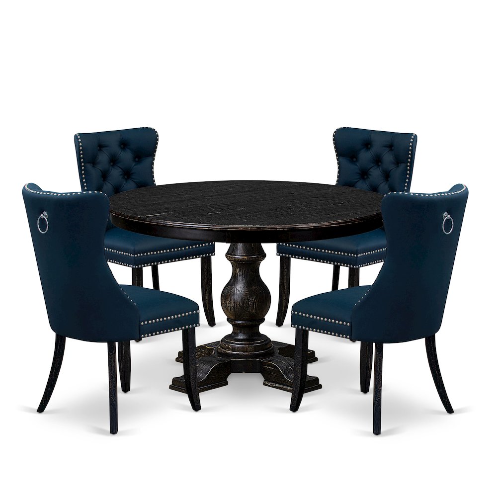 5 Piece Dining Table Set Consists Of 48" Round Table In Navy Blue Color. Picture 1