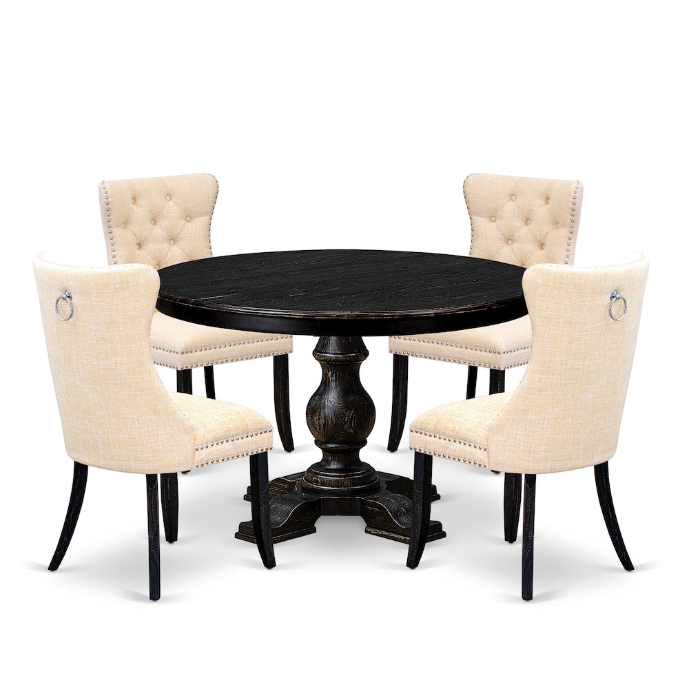 5-Piece Dinner A Modern Table And 4 Light Beige Linen Fabric Dining Chairs. Picture 1