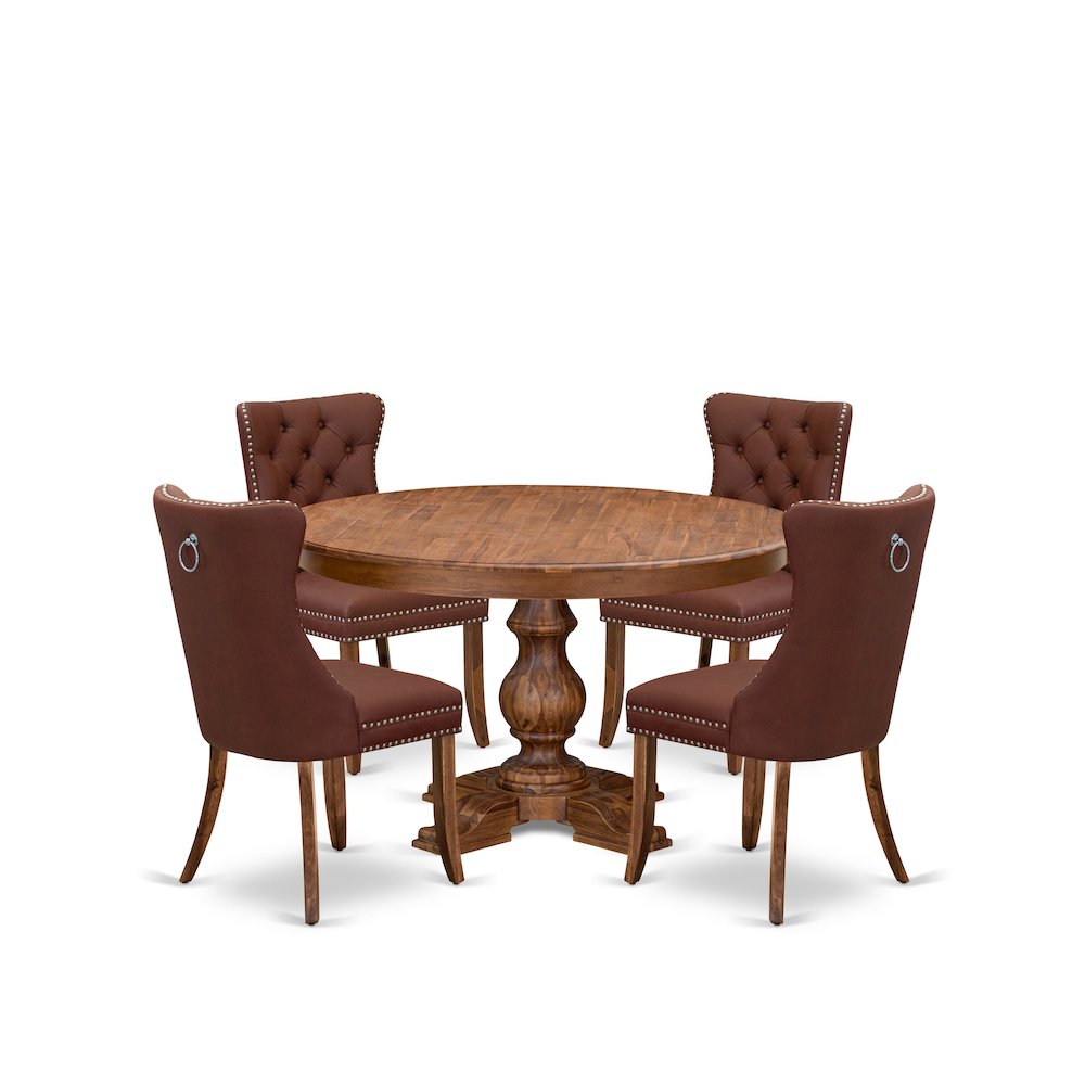 5-Pc Dining Set Contain A Wooden Table And 4 Burgundy Upholstered Dining Chairs. Picture 1