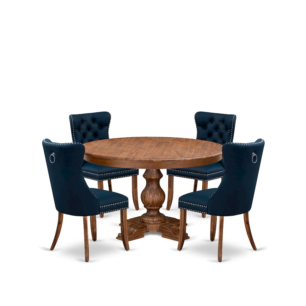 5-Pc Dining Room Table Set Contain A Wooden Kitchen Table And 4 Navy Blue Chairs. Picture 1