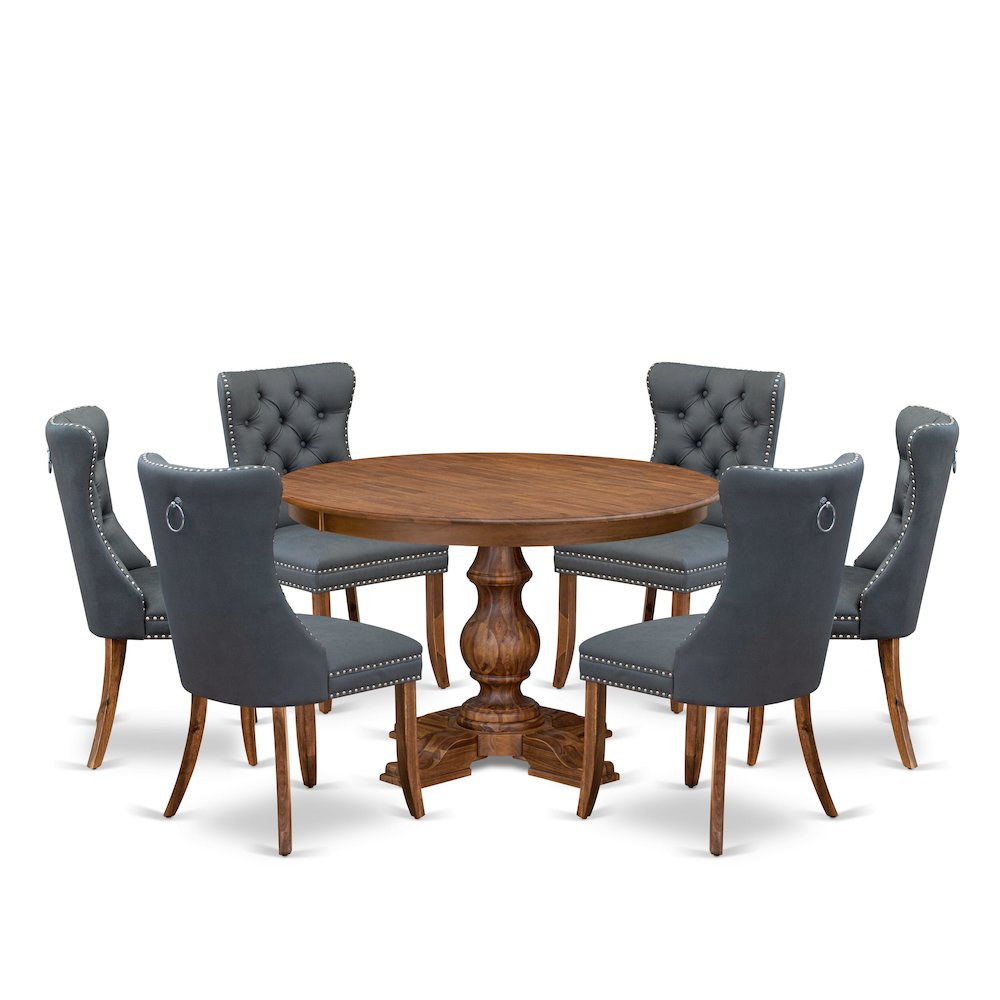 7-Piece Mid-Century Dining Table A Kitchen Table, 6 Platinum Gray Dining Chairs. Picture 1