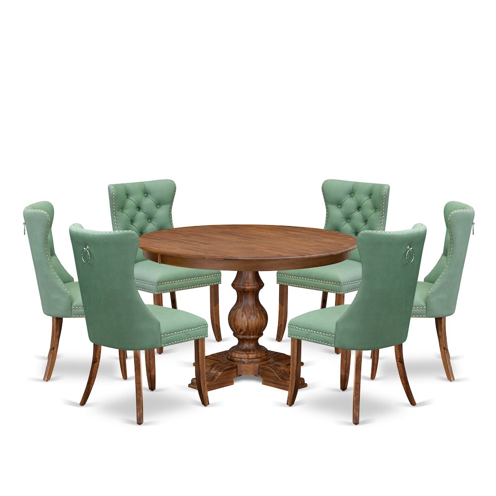 7-Pc Mid Century Dining Set Include A Dining Table And 6 Willow Green Chairs. Picture 1