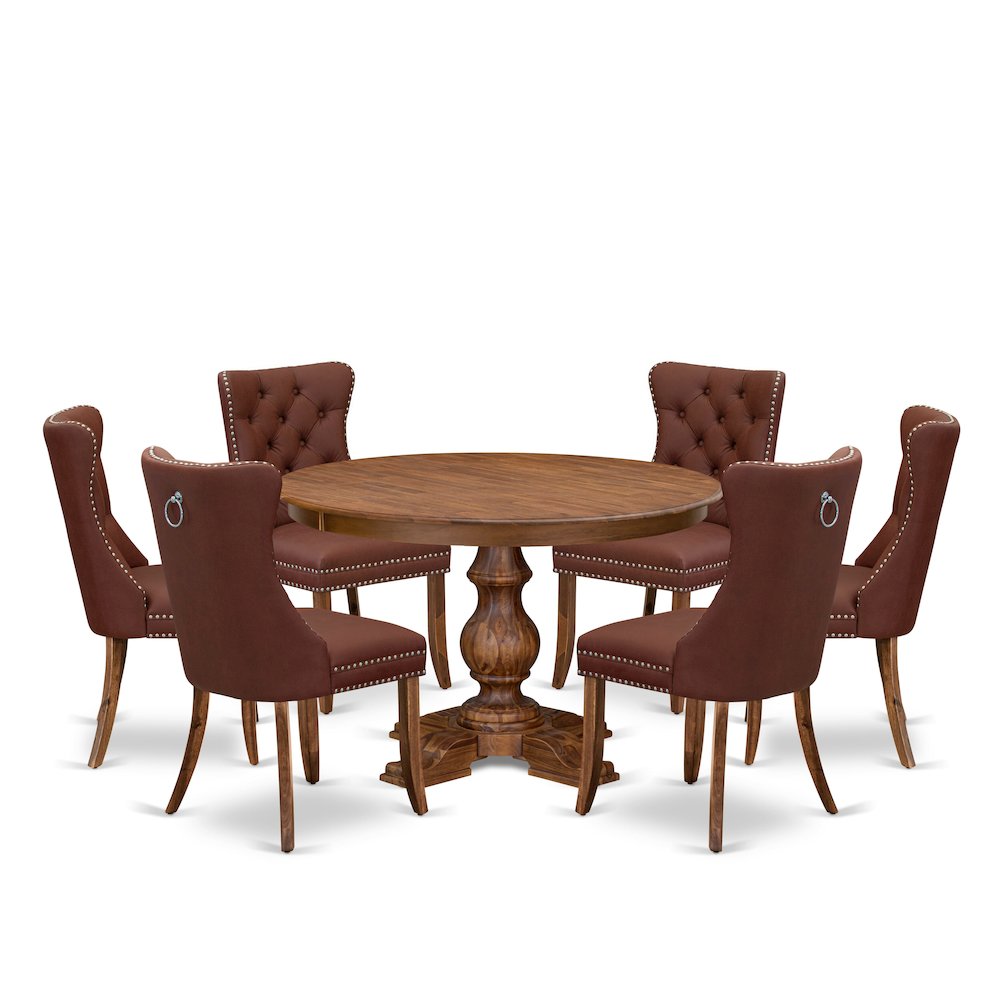 7-Pc Kitchen Table Set Include A Modern Table, 6 Burgundy Parson Dining Chairs. Picture 1