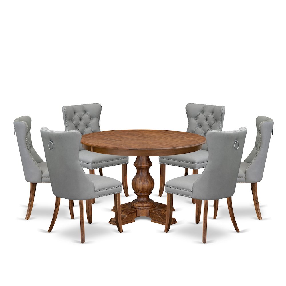 7-Pc Modern Dining Set Include A Modern Table, 6 Light Gray Upholstered Chairs. Picture 1