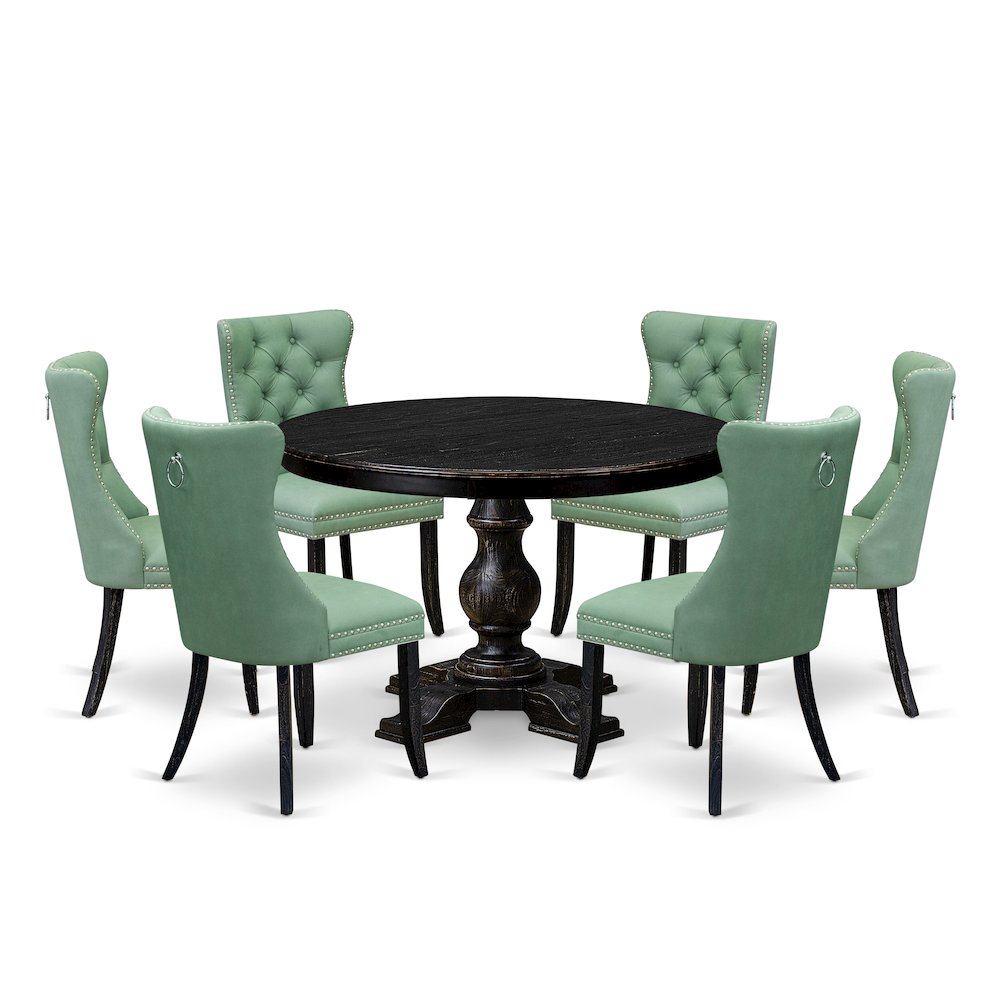7 Piece Dinette Set Contains 48" Round Table In Willow Green Color. Picture 1