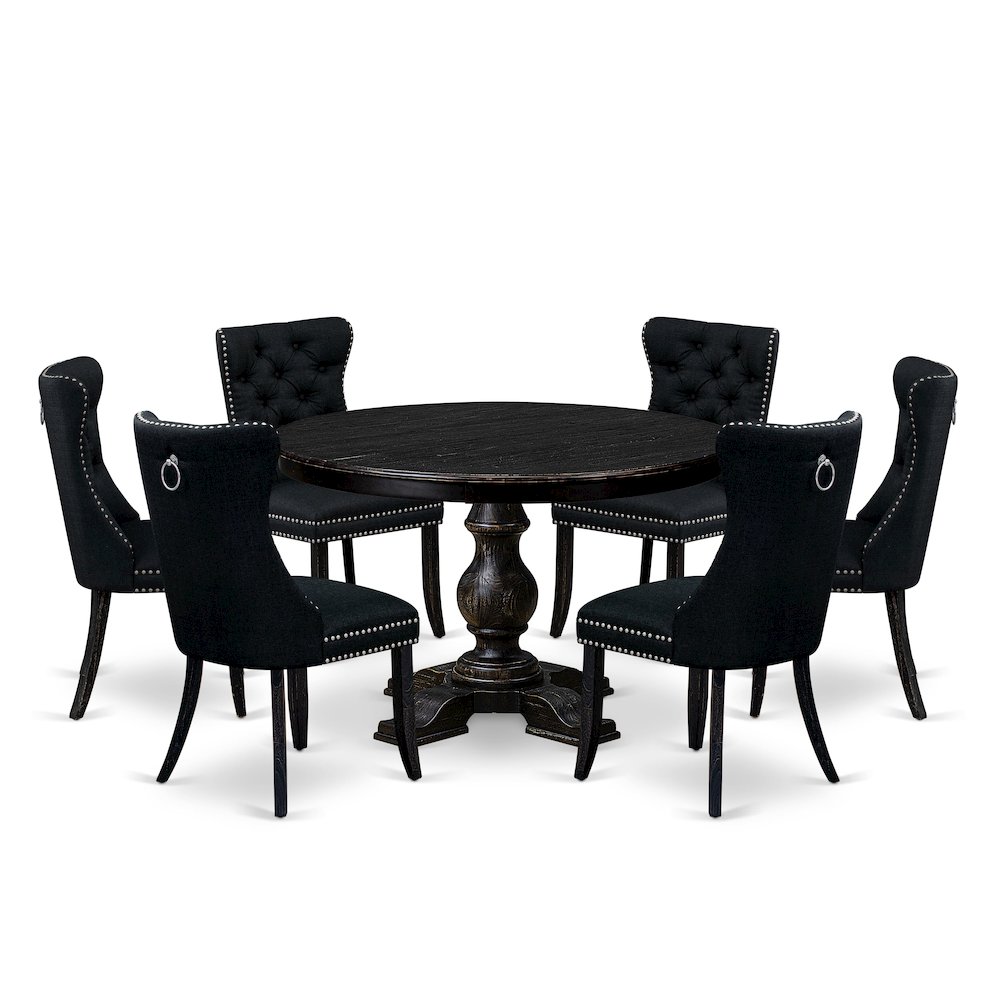 7 Piece Kitchen Table Set Contains 48" Round Table In Black Color. Picture 1