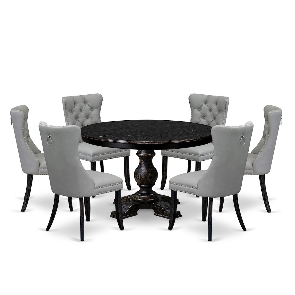 7 Piece Dining Table Set Includes 48" Round Table In Light Gray Color. Picture 1