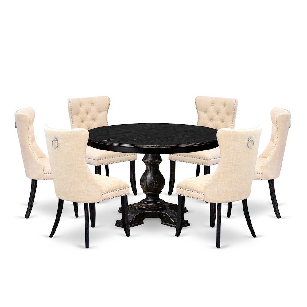 7-Pc Dinette Set Of A Kitchen Table, 6 Light Beige Linen Fabric Dinner Chair. Picture 1