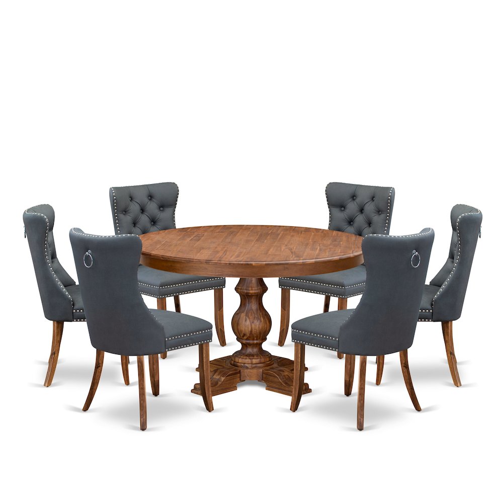 7-Piece Mid-Century Dining Table And 6 Platinum Gray Kitchen Chairs. Picture 1