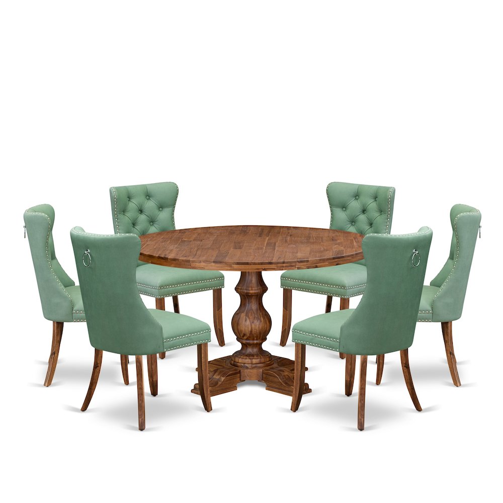 7-Piece Dining Table Set Include A Dining Table And 6 Willow Green Dining Chairs. Picture 1