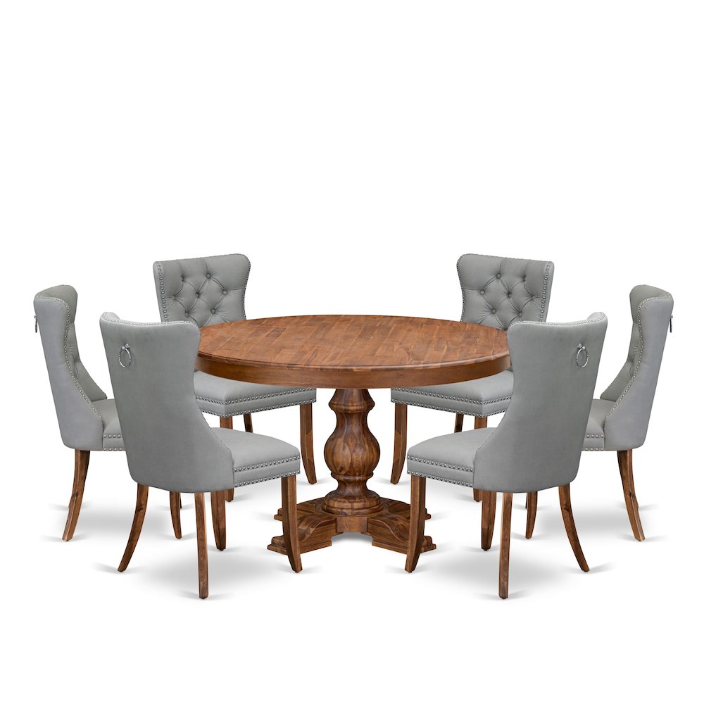 7-Pc Modern Dining Table Set Include A Dining Table And 6 Light Gray Chairs. Picture 1