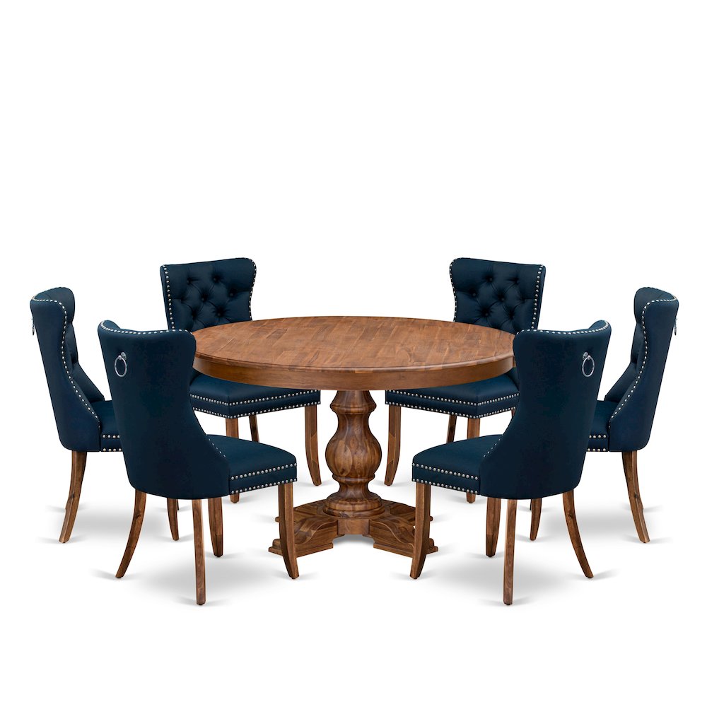7-Pc Kitchen Table Set Include A Dining Table And 6 Navy Blue Parson Chairs. Picture 1
