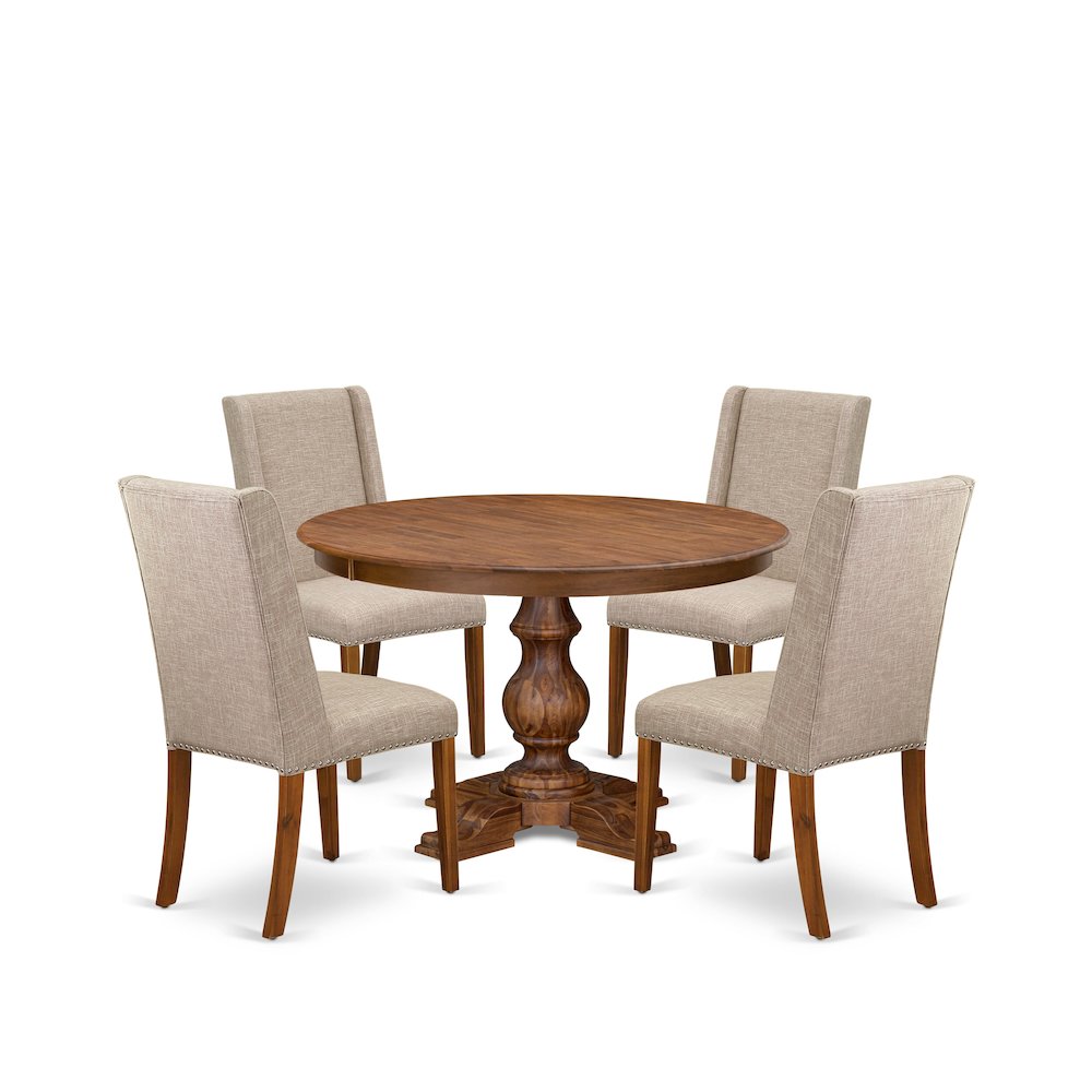 5-Piece Kitchen Dining Table Set A Wood Table, 4 Light Tan Fabric Dining Chair. Picture 1