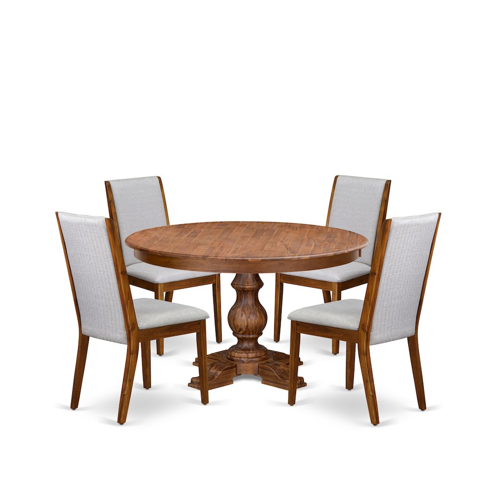 5-Piece Kitchen Table Set A Mid Century Table, 4 Grey Fabric Upholstered Chairs. Picture 1