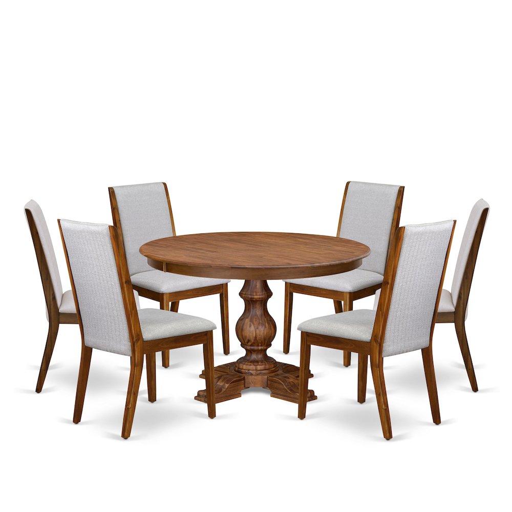 7-Piece Mid Century Dining Table Set Of A Wood Dining Table, 6 Grey Chairs. Picture 1