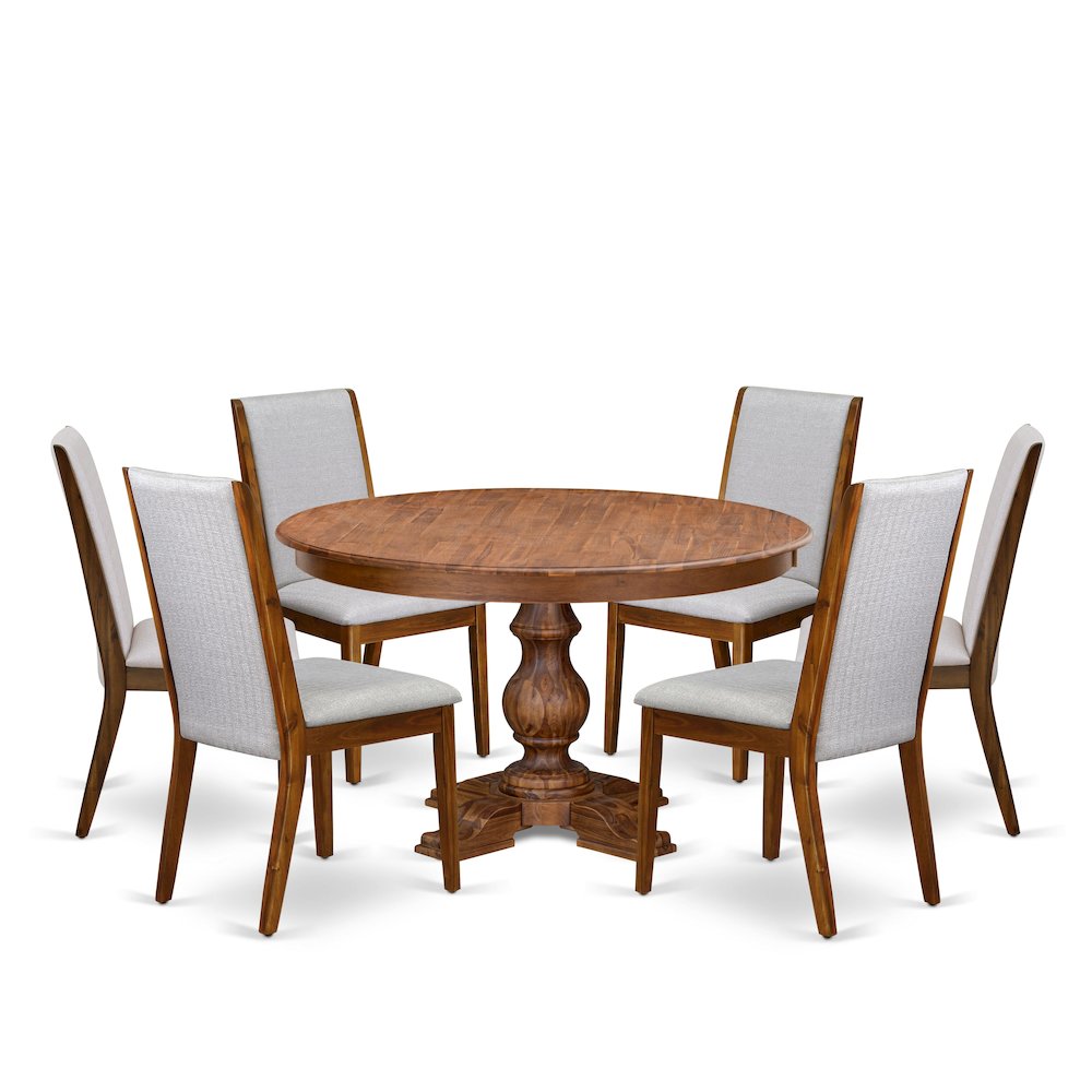 7-Piece Dining Room Set Consist Of A Wooden Kitchen Table, 6 Grey Parson Chairs. Picture 1
