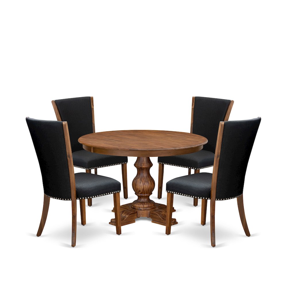 5 Piece Dining Table Set For 4 Contains 48" Round Table In Black Color. Picture 1