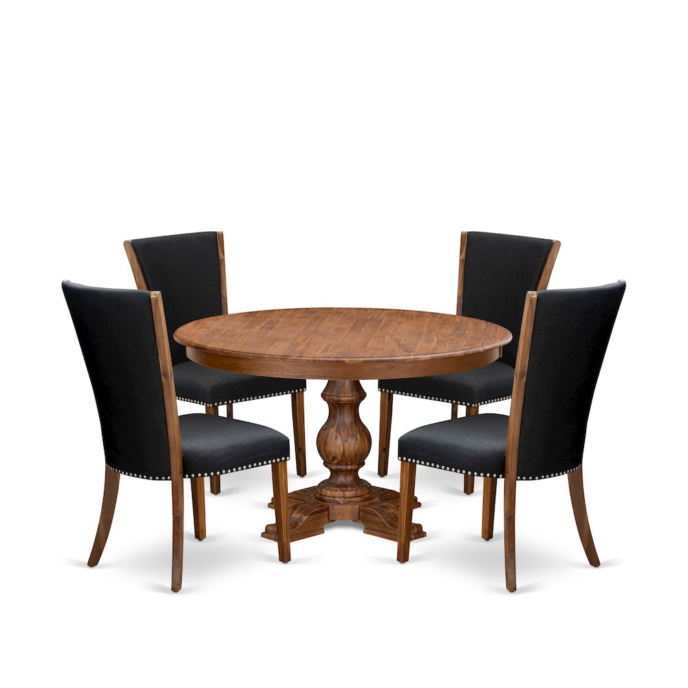 5 Piece Dining Table Set For 4 Contains 54" Round Table In Black Color. Picture 1