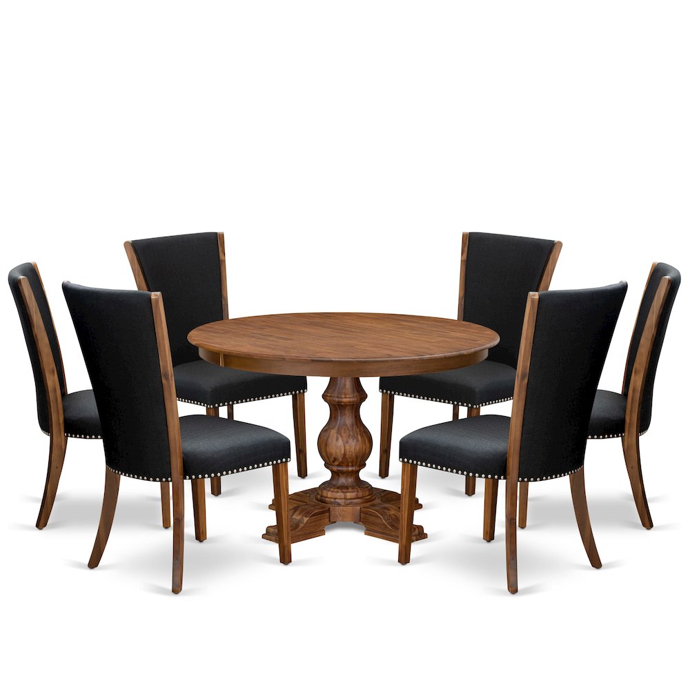 7 Piece Dining Set Includes 48" Round Kitchen Table In Black Color. Picture 1