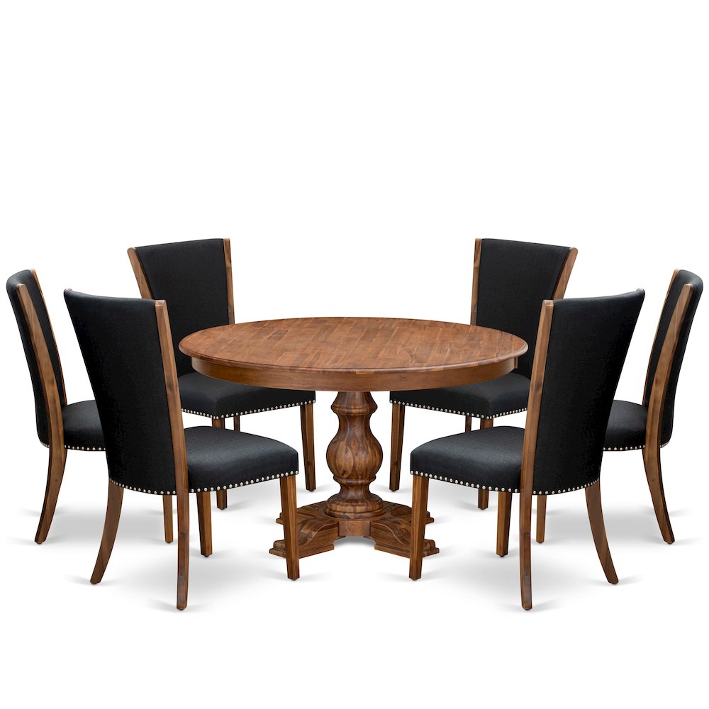 7 Piece Kitchen Table Set Includes 54" Round Table In Black Color. Picture 1