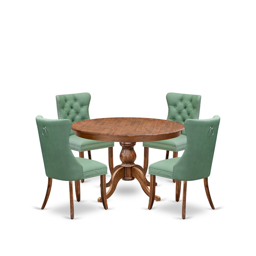 5-Pc Mid Century Modern Dining Set Consist A Wood Table, 4 Willow Green Chairs. Picture 1