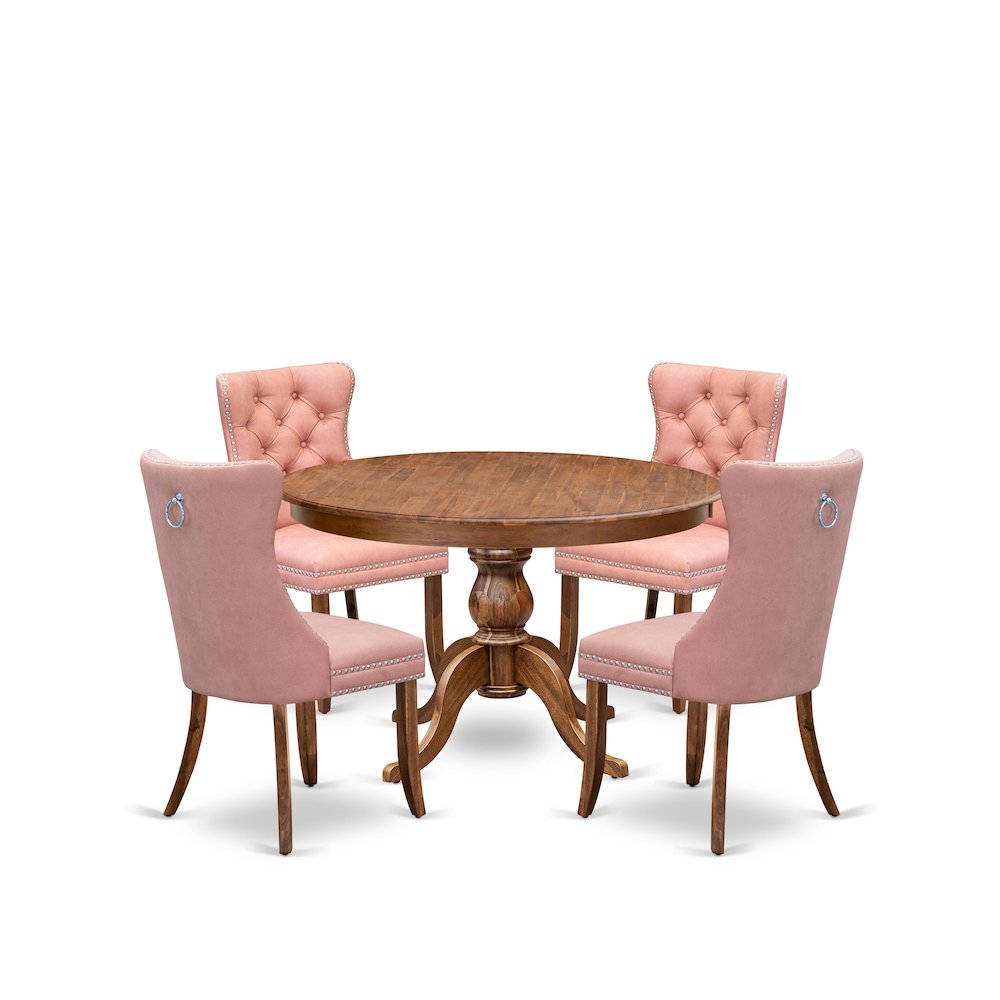 5-Pc Dinner Table Set Consist A Wood Dining Table And 4 Beige Red Parson Chairs. Picture 1