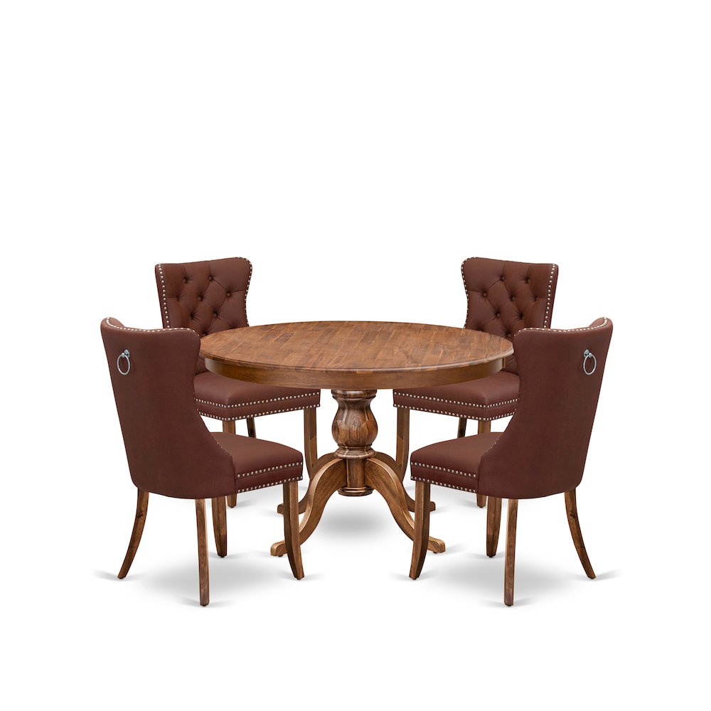 5-Pc Dining Set Consist A Wood Dining Table And 4 Burgundy Upholstered Chairs. Picture 1